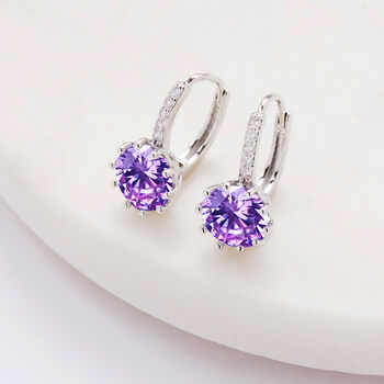 Purple Crystal Drop Huggie Statement Earrings, 3 of 3