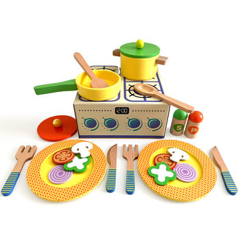 Wooden Toy Kitchen Accessories Cook And Dine Set, 4 of 8