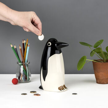 Handmade Ceramic Penguin Money Bank, 2 of 6