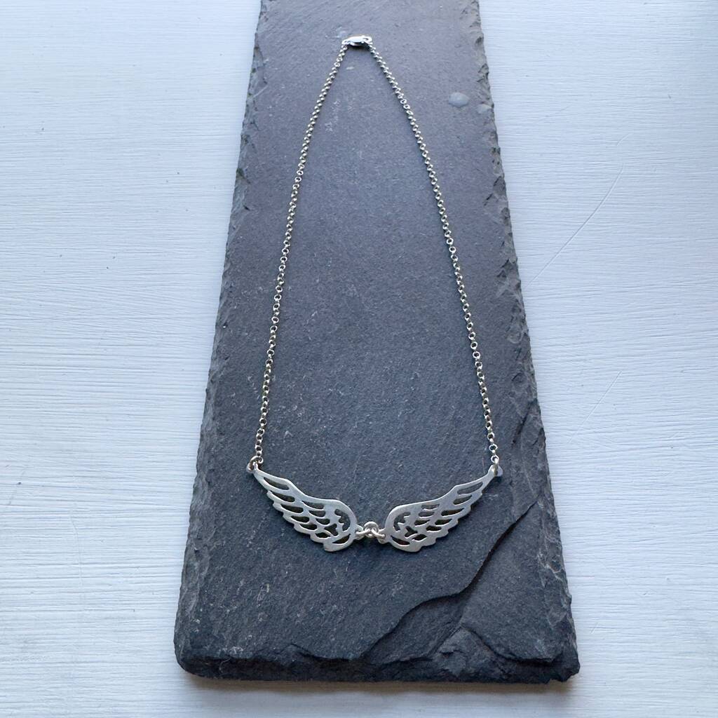 Double Guardian Angel Wing Necklace In Sterling Silver, 1 of 5