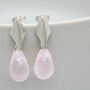 Silver Deco Dropper Earrings With Rose Quartz, thumbnail 7 of 8