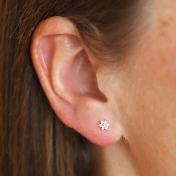 Sterling Silver Crystal Flower Stud Earrings, 6 of 9