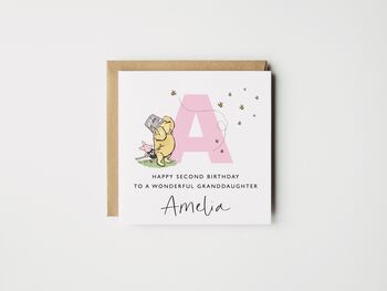 Personalised Winnie The Pooh Granddaughter Initial Birthday Card *Colour Options, 2 of 4