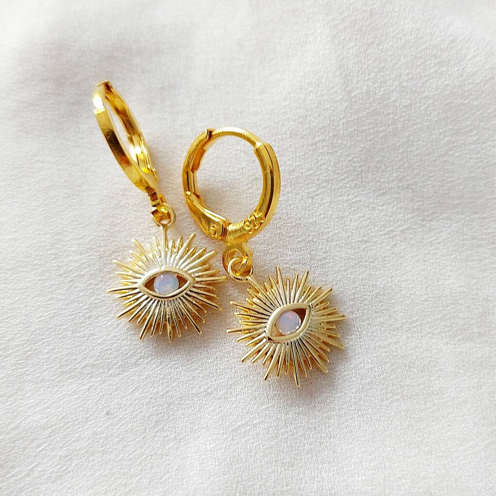 Sun Charm Opal Charm Hoops, 1 of 7