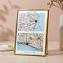 Personalised Map Picture With Two Hand Stitched Hearts, thumbnail 1 of 3