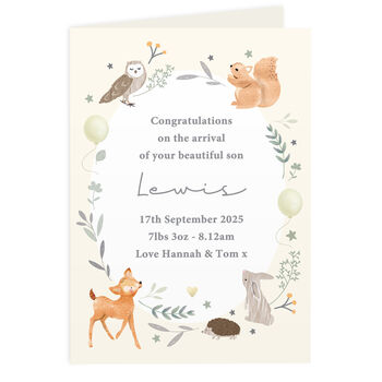 Personalised Woodland Animals New Baby Card, 5 of 5