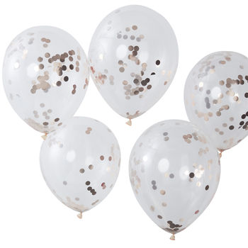 Rose Gold Pick And Mix Confetti Balloons Five Pack, 2 of 3