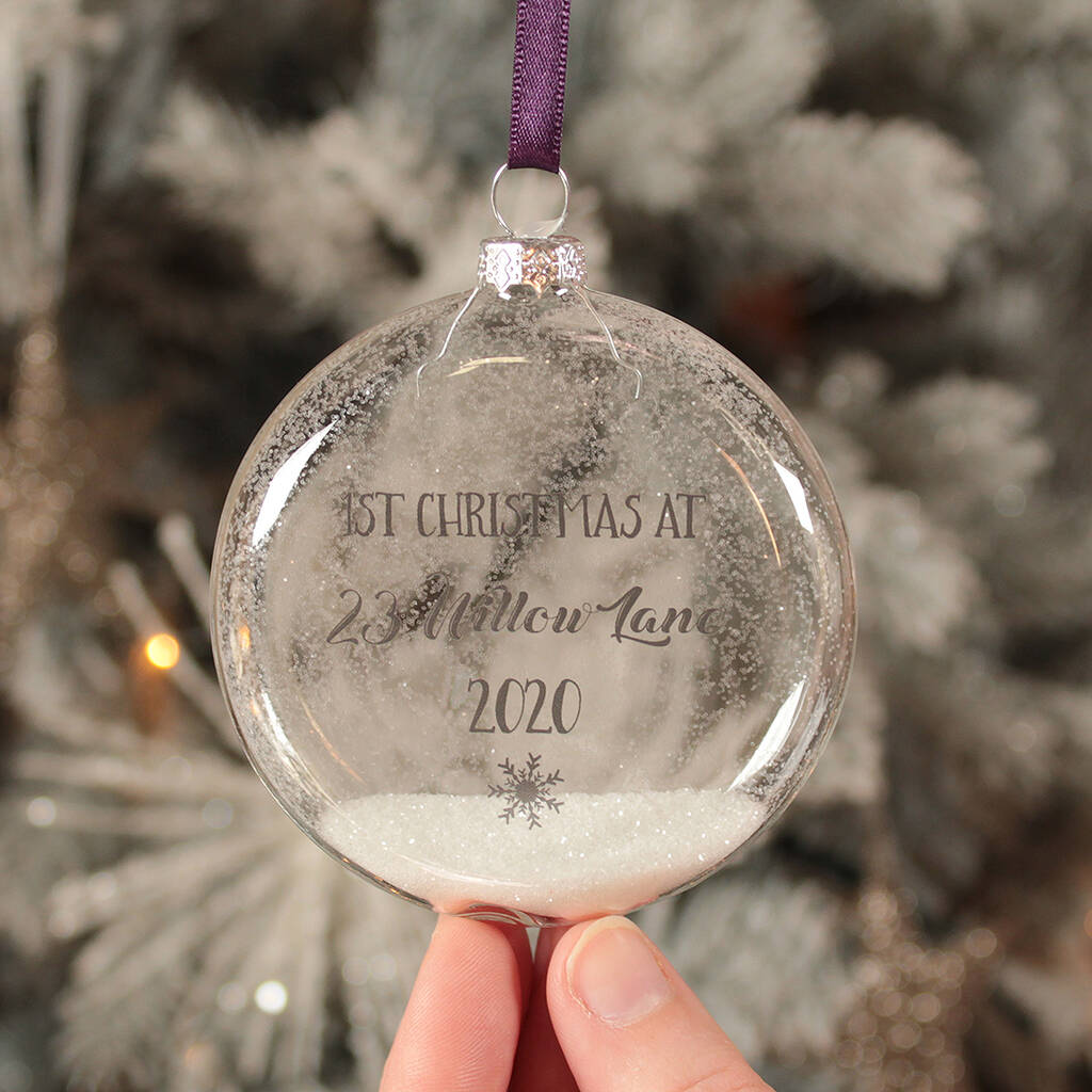 Personalised Glass 1st Christmas At A New Home Bauble By Dreams To