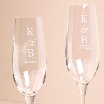 Set Of Two Personalised Initial Champagne Glasses, 2 of 3