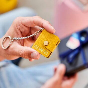 Anniversary Personalised Leather Eight Photo Mini Book Keyring With Hot Stamped Initials, Name Or Date, 5 of 12