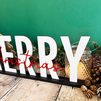 Merry Christmas Sign With Mirrored Acrylic Letters, 3 of 9