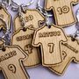 Personalised Football Shirt Keyring With Engraved Names And Numbers — Perfect For Kids' Party Favours, Team Gifts Or Stocking Fillers, thumbnail 4 of 7
