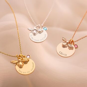 Honey Bee, Disc And Birthstone Message Necklace, 2 of 12