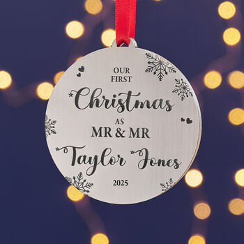 First Christmas Married Couple Gold Or Silver Tree Decoration, 3 of 9