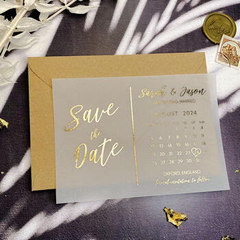 Gold Foil Save The Date Calendar Vellum Invites, 6 of 11