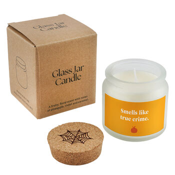 Clear Glass Jar Candle • 'Smells Like It's True Crime' • Halloween Candle • Scented Candle • Autumnal Home Décor • Gift Boxed, 3 of 3