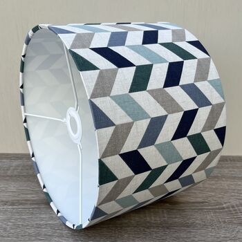 Phoenix Mineral Blue Geometric Print Drum Lampshades, 5 of 8