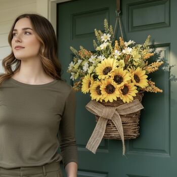 Spring Sunflower Basket Door Wreath, 6 of 6