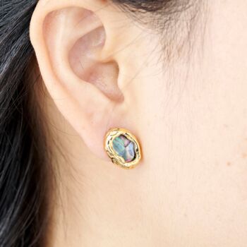 Large Abalone Stone Statement Studs, Abalone Shell Stone Earrings, 2 of 7
