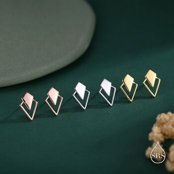 Sterling Silver Art Deco Inspired Small Rhombus Stud Earrings, 4 of 11