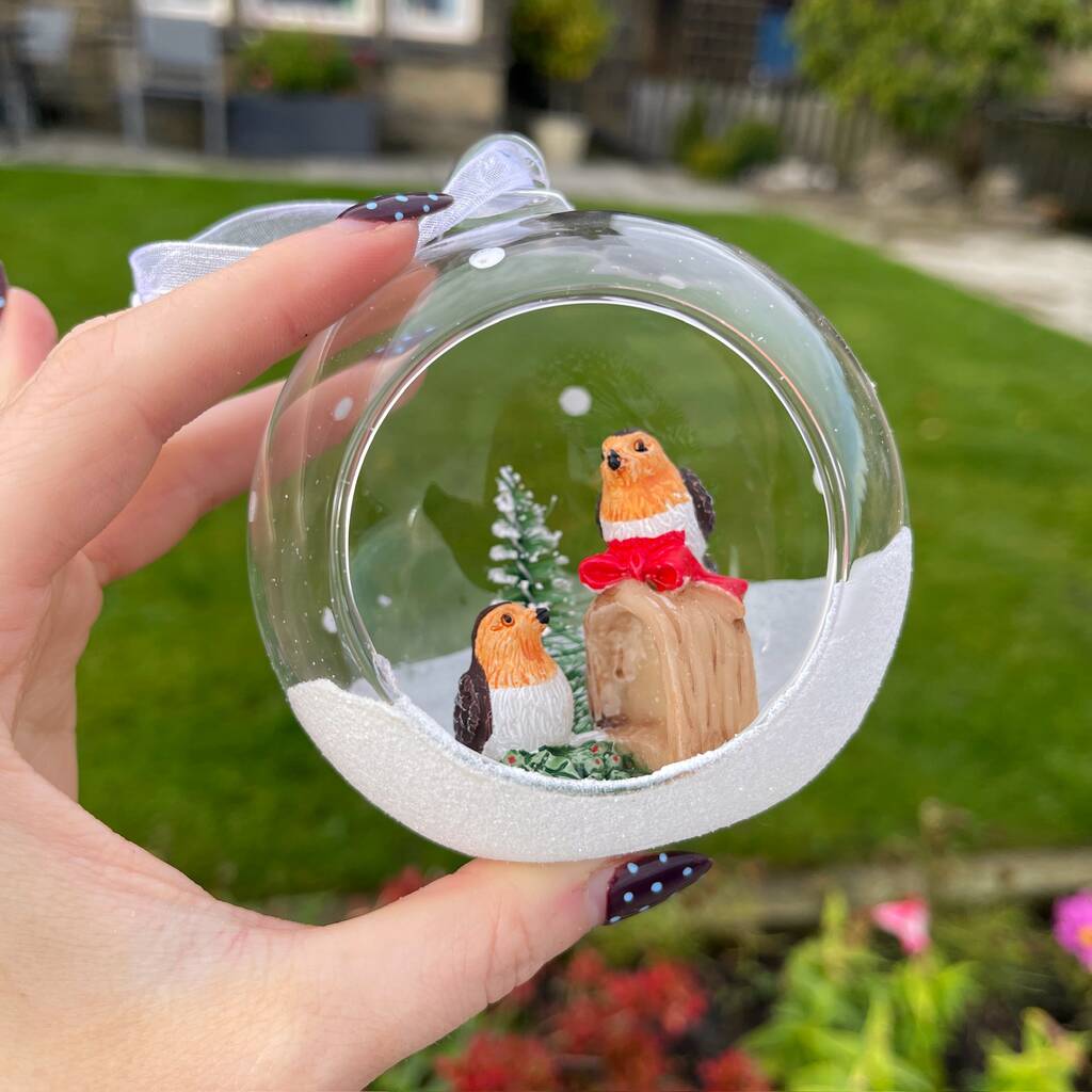 Christmas Blown Glass Bauble With Robin Pair, 1 of 5