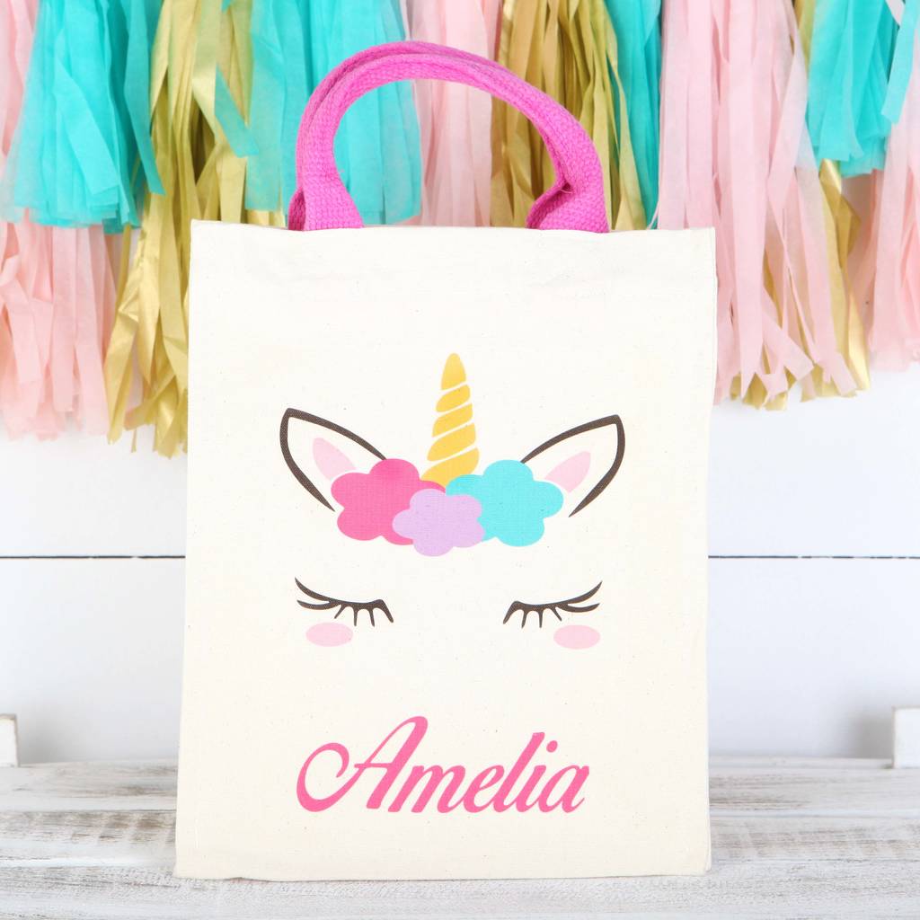 Personalised Girls Unicorn Canvas Bag With Rope Handles, 1 of 2