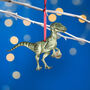 Wooden Velociraptor Dinosaur Christmas Tree Decoration, thumbnail 1 of 3