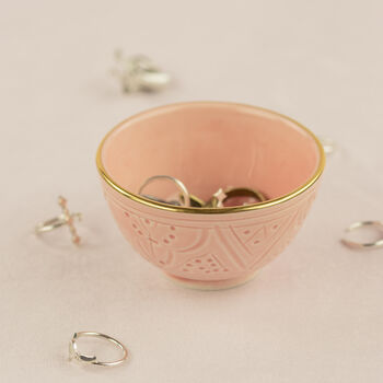 Moroccan Gold Rim Pink Ceramic Ring Dish, 4 of 4