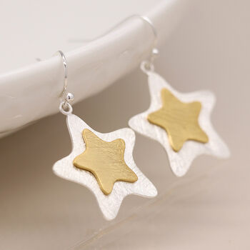 Silver And Gold Plated Star Earrings, 4 of 4