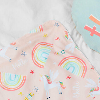 Personalised Rainbow And Unicorn Baby Blanket, 3 of 4