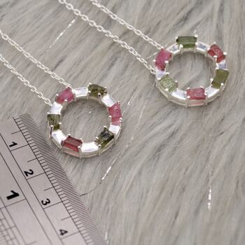 Pink Green Raw Tourmaline Pendant Necklace, 6 of 7
