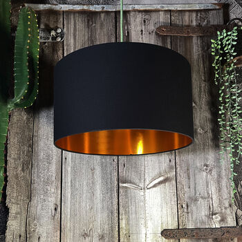 Jet Black Cotton Lampshades With Copper Or Gold Lining, 6 of 12