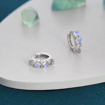 Sterling Silver Moonstone Huggie Hoops, 2 of 12