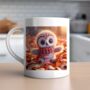 Personalised Autumn Owl Playing In Leaves Gift Mug, thumbnail 1 of 2
