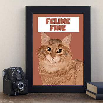 Funny Art Poster Gift For Cat Lover Feline Fine, 3 of 4