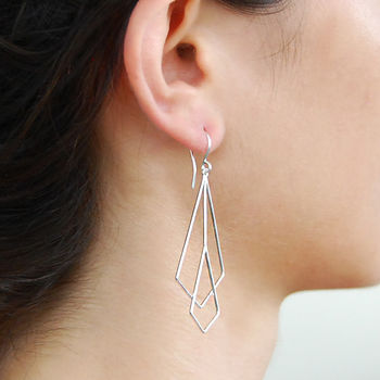 Geometric Diamond Art Deco Silver Drop Earrings, 2 of 4