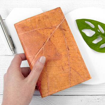 Vegan Teak Leaf Leather A6 Refillable Notebook, 9 of 12