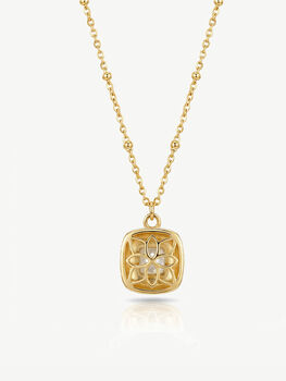Gold Square Pearl Necklace With Bobble Chain, 4 of 7