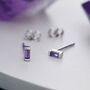 Sterling Silver Amethyst Purple Tiny Baguette Cz Stud Earrings, thumbnail 1 of 11