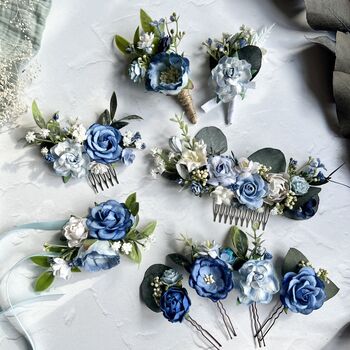 Royal Blue And White Floral Hair Comb, 6 of 7