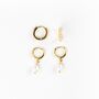 Asri Gold And Pearl Huggie Hoops Earring Set, thumbnail 3 of 6