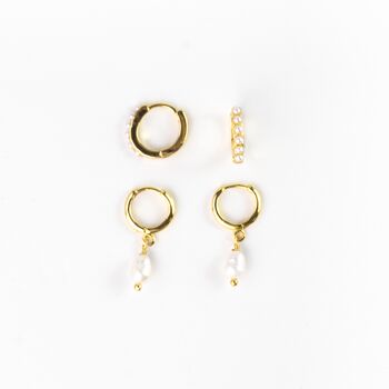 Asri Gold And Pearl Huggie Hoops Earring Set, 3 of 6