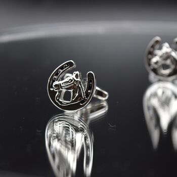 Horse And Horseshoe Cufflinks 316 L Stainless Steel Equestrian Gift For Him, 4 of 6