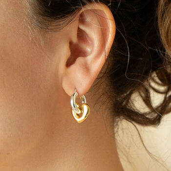 Mixed Metal Puffy Heart Hoop Earrings, 3 of 5