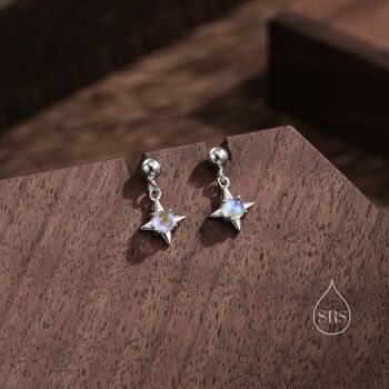 Tiny Moonstone Star Dangle Stud Earrings, 4 of 11