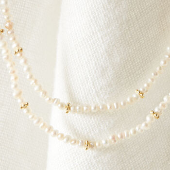 White Pearl Beaded Long Layering Necklace, 6 of 11