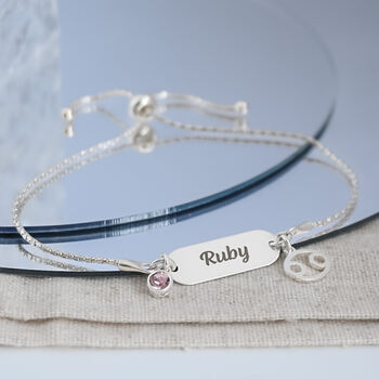 Sterling Silver Cancer And Engraved Name Bracelet, 3 of 9