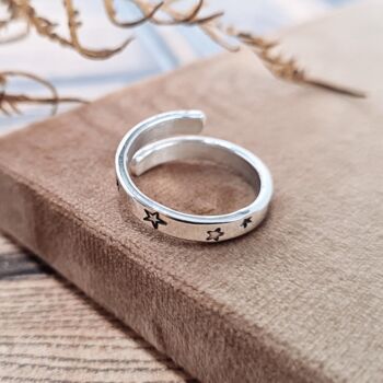 Celestial Stars Sterling Silver Adjustable Hug Ring, 3 of 5