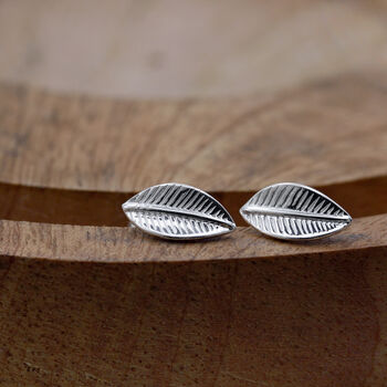 Sterling Silver Leaf Stud Earrings, 2 of 6