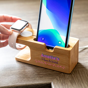 Personalised Charging Station For Phone And Watch, 5 of 7